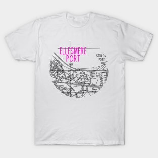 Ellesmere Port Map (Pink & White) T-Shirt